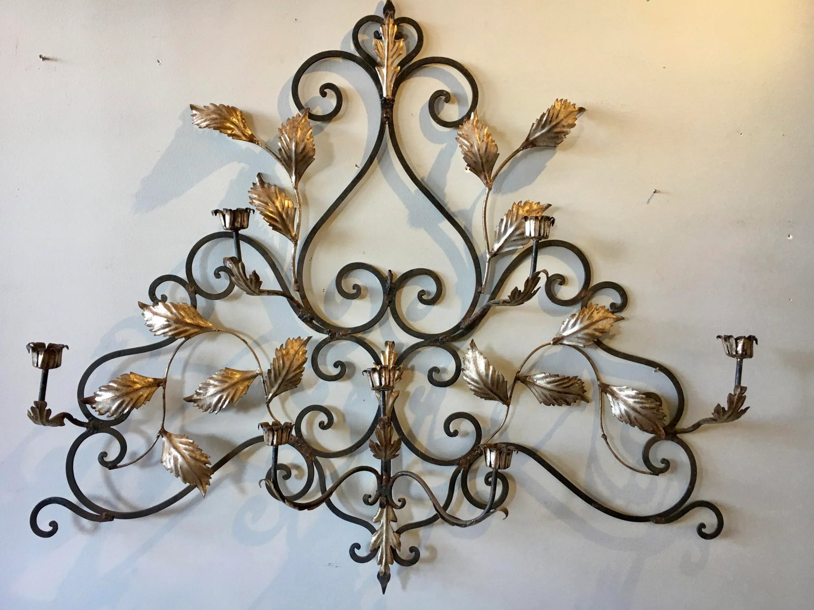 45" Italian Metal Wall Candelabra Sculpture - 7