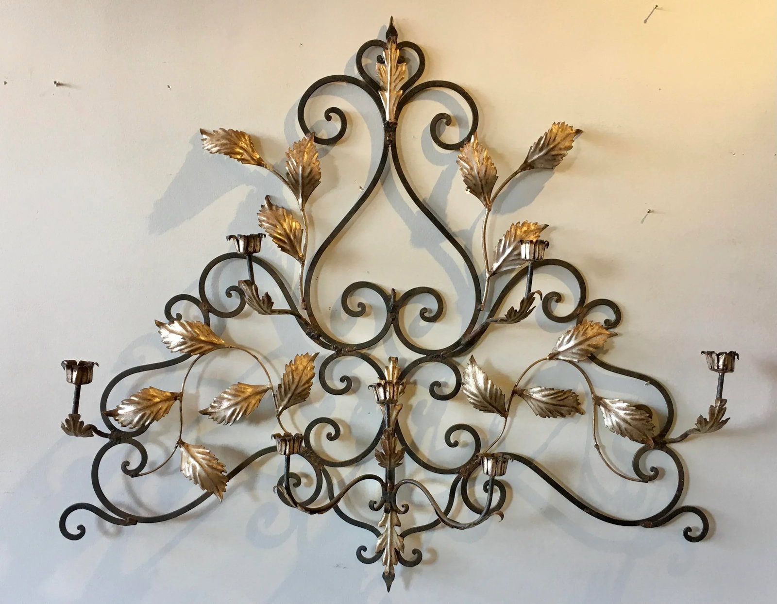 45" Italian Metal Wall Candelabra Sculpture - 8