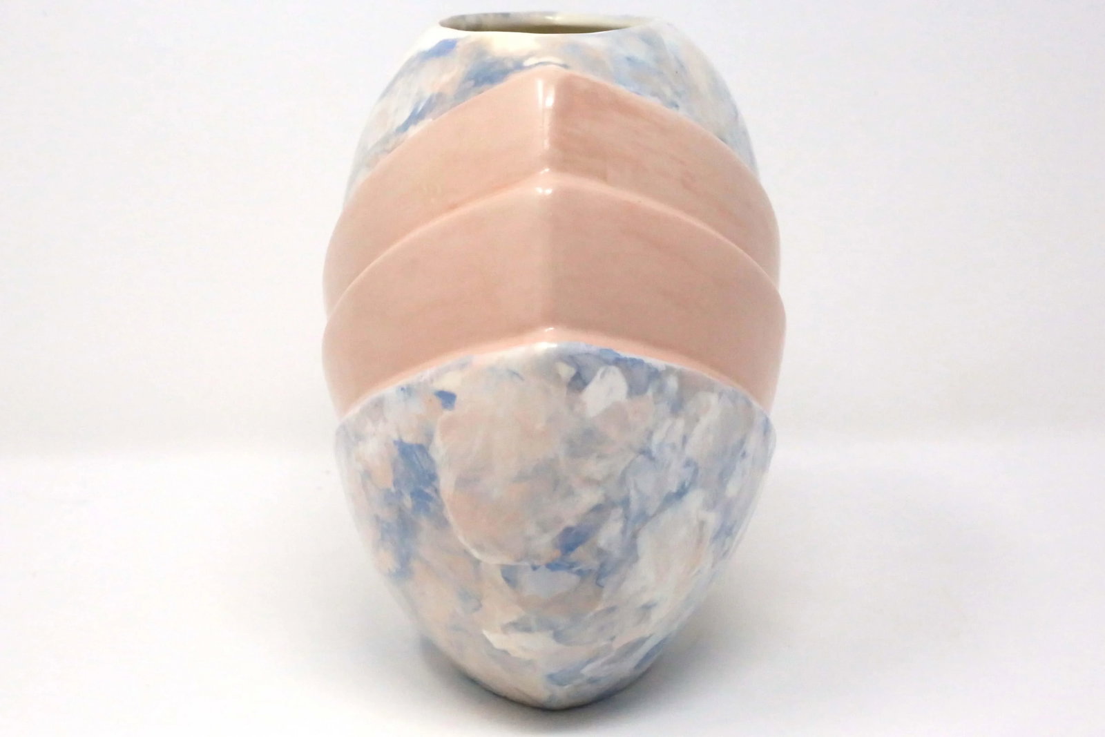 1960's Mid-Century Pink Blue and White Art Deco Ceramic Vase - 5