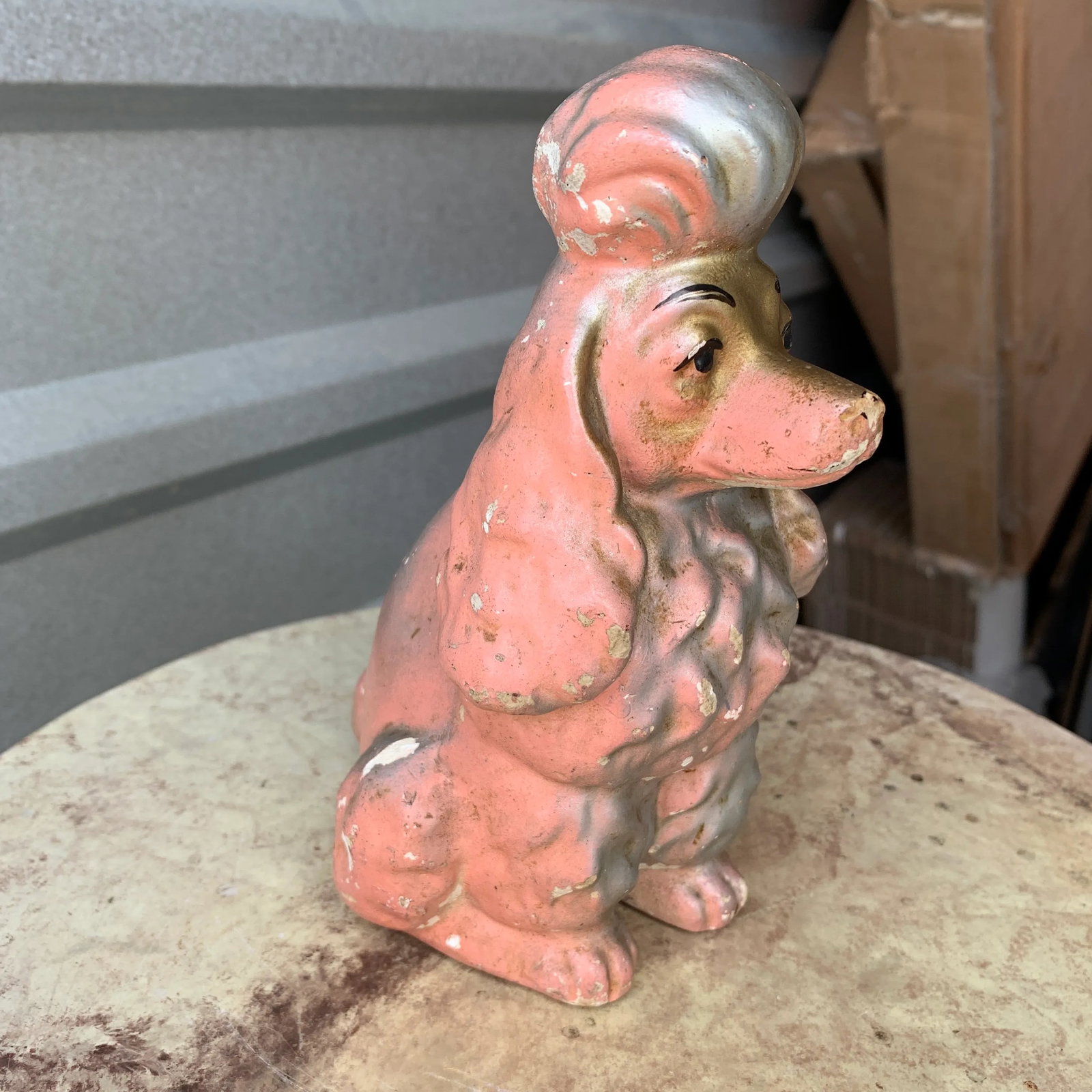 Mid-Century Pink Chalkware Dog Coin Bank - 3