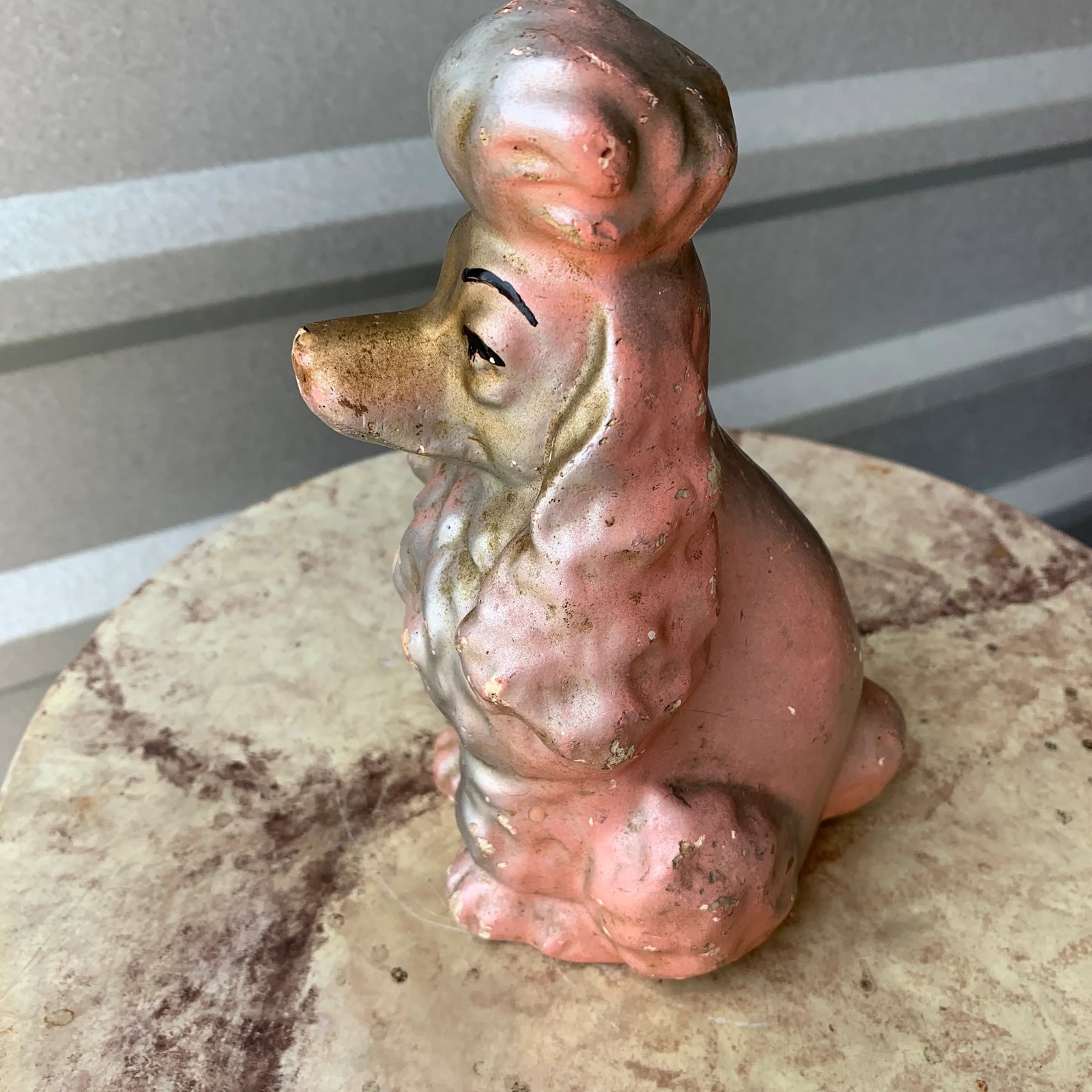 Mid-Century Pink Chalkware Dog Coin Bank - 6