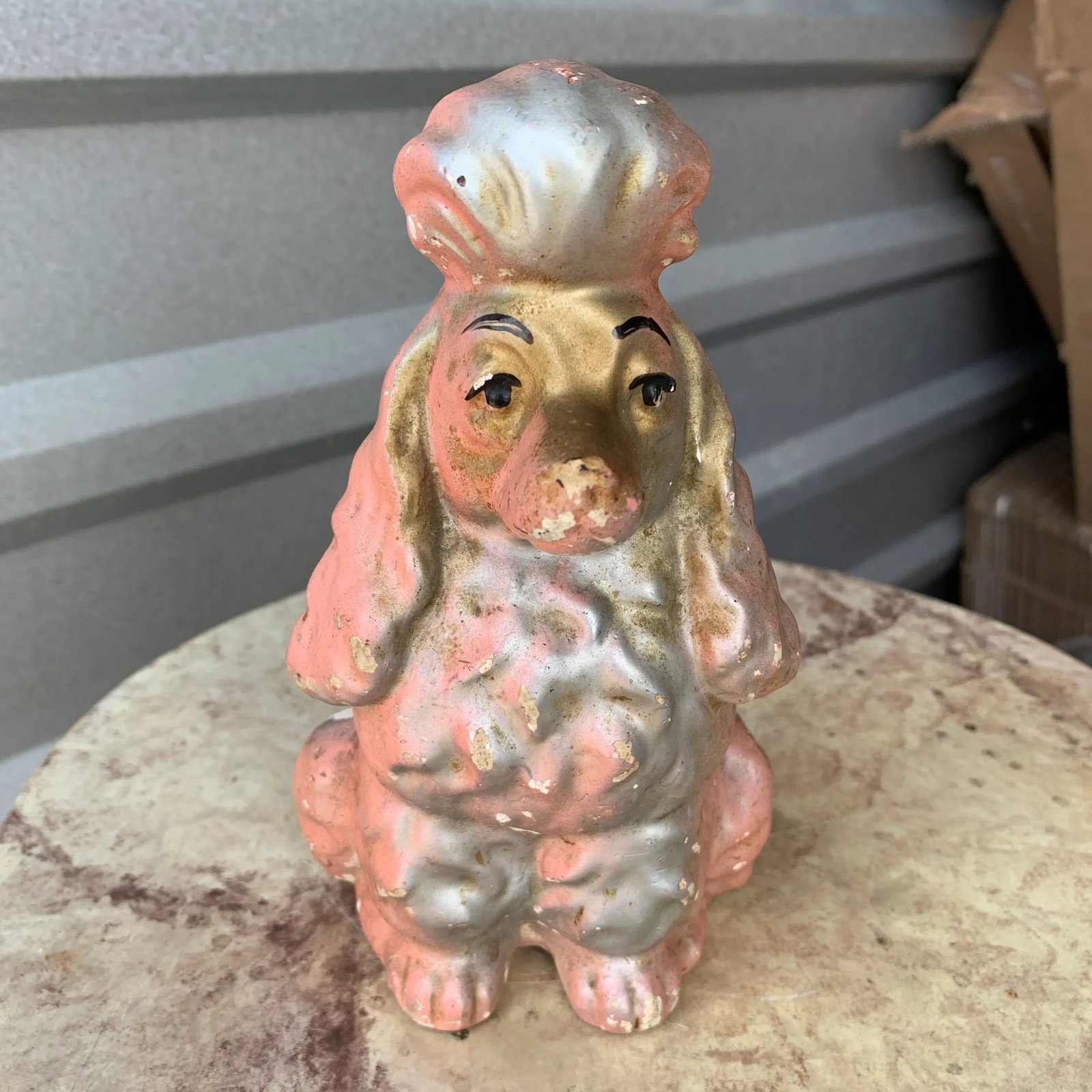 Mid-Century Pink Chalkware Dog Coin Bank - 9