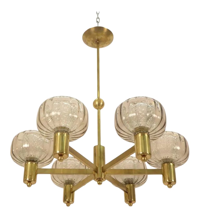 Brass and Smoke Glass German Chandelier (1 of 8)