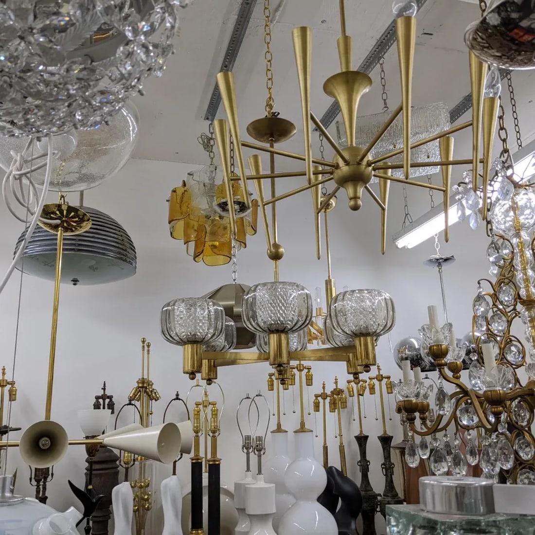 Brass and Smoke Glass German Chandelier - 2