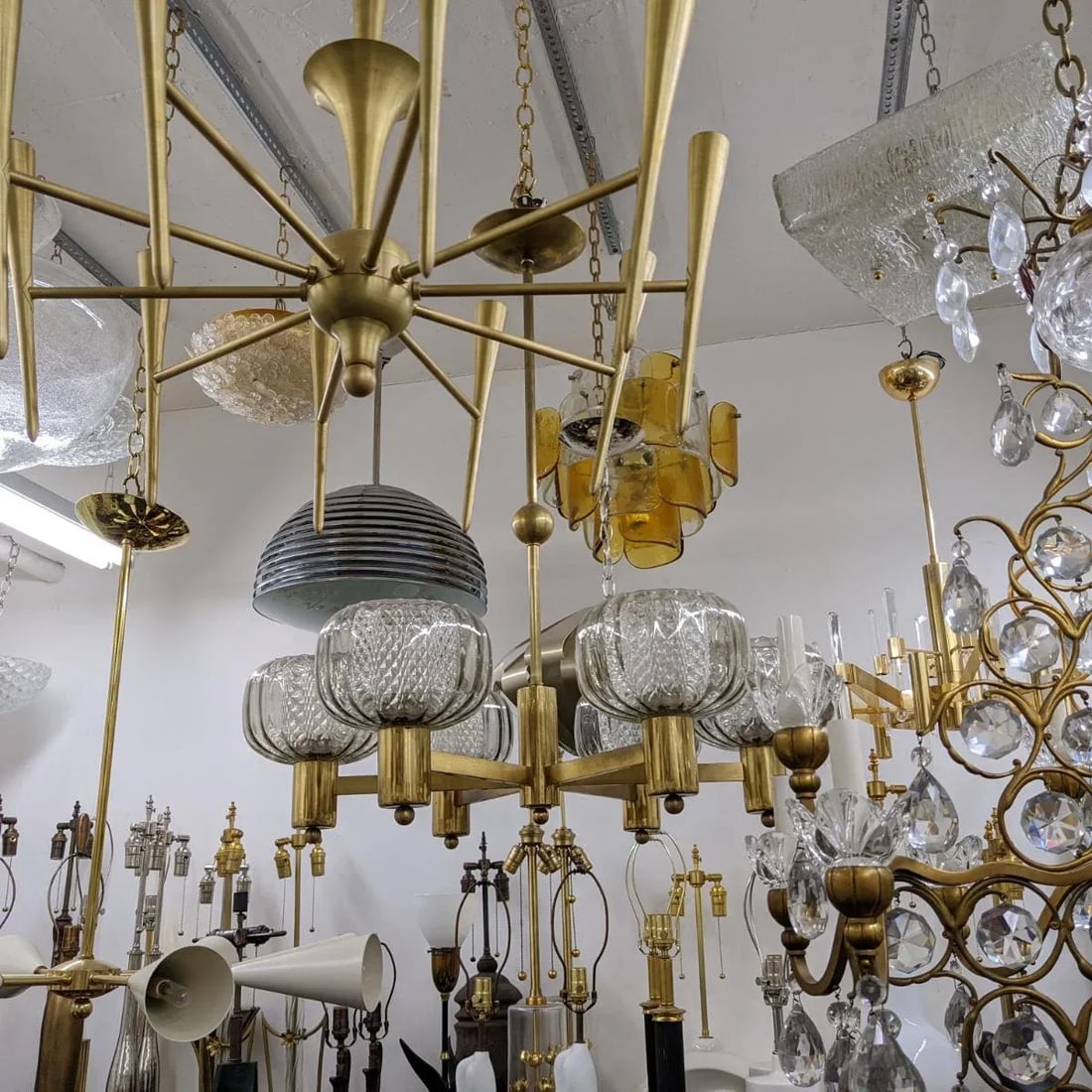 Brass and Smoke Glass German Chandelier - 3