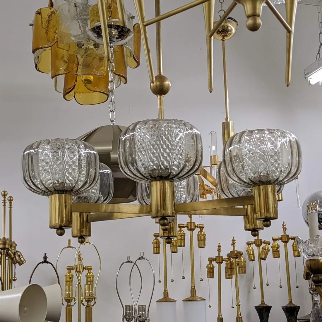 Brass and Smoke Glass German Chandelier - 4