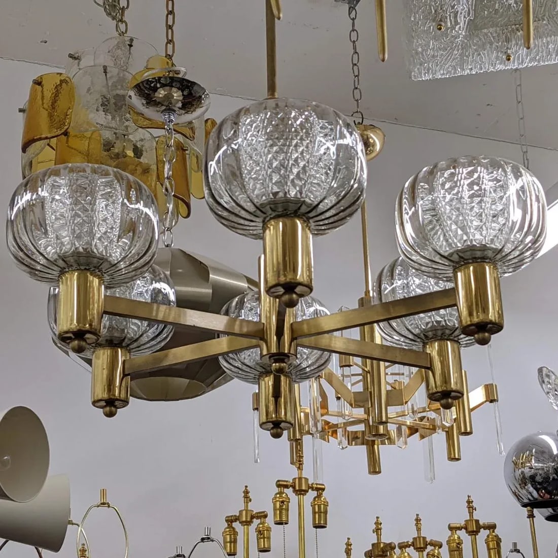 Brass and Smoke Glass German Chandelier - 5