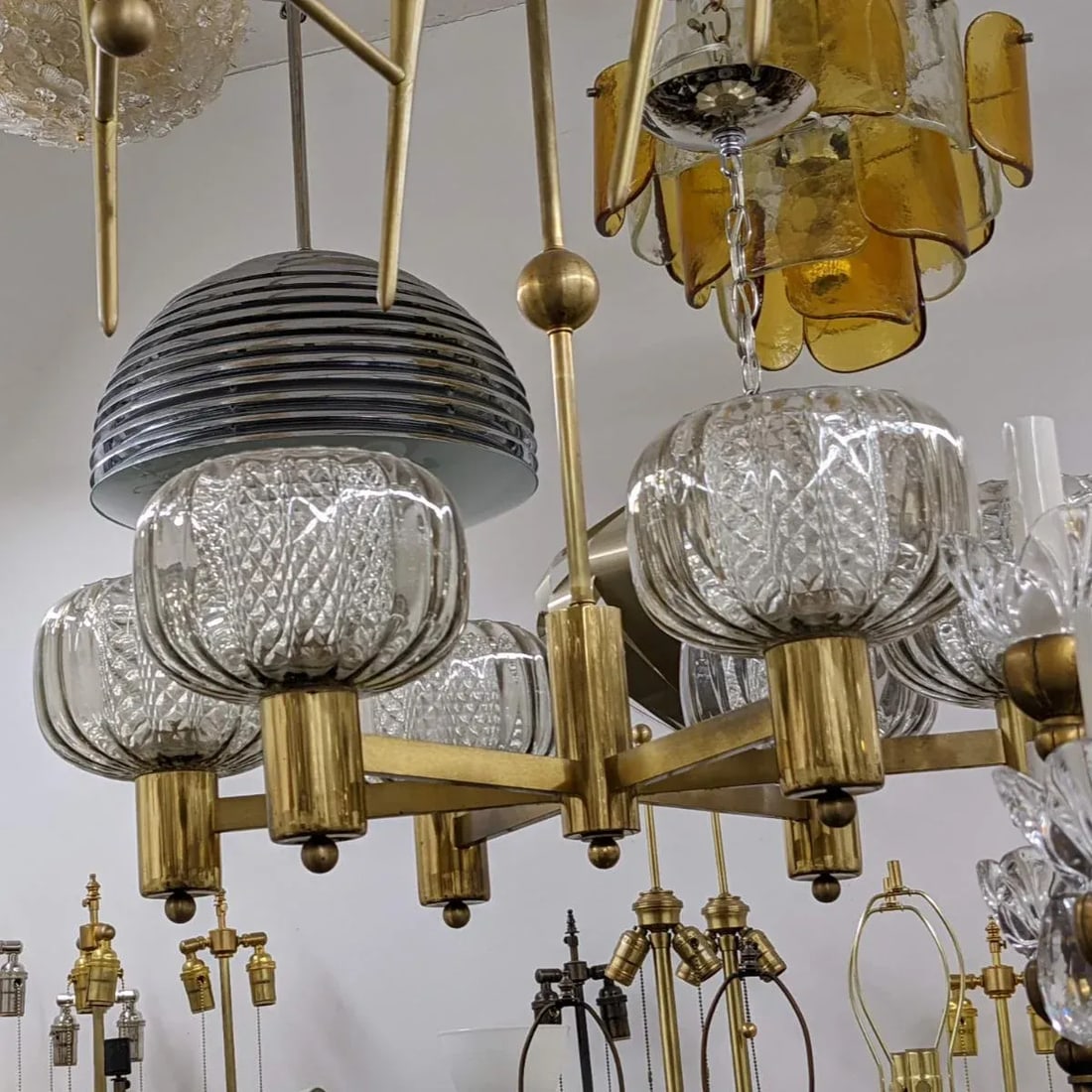 Brass and Smoke Glass German Chandelier - 6