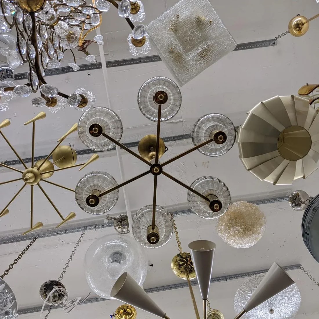 Brass and Smoke Glass German Chandelier - 7