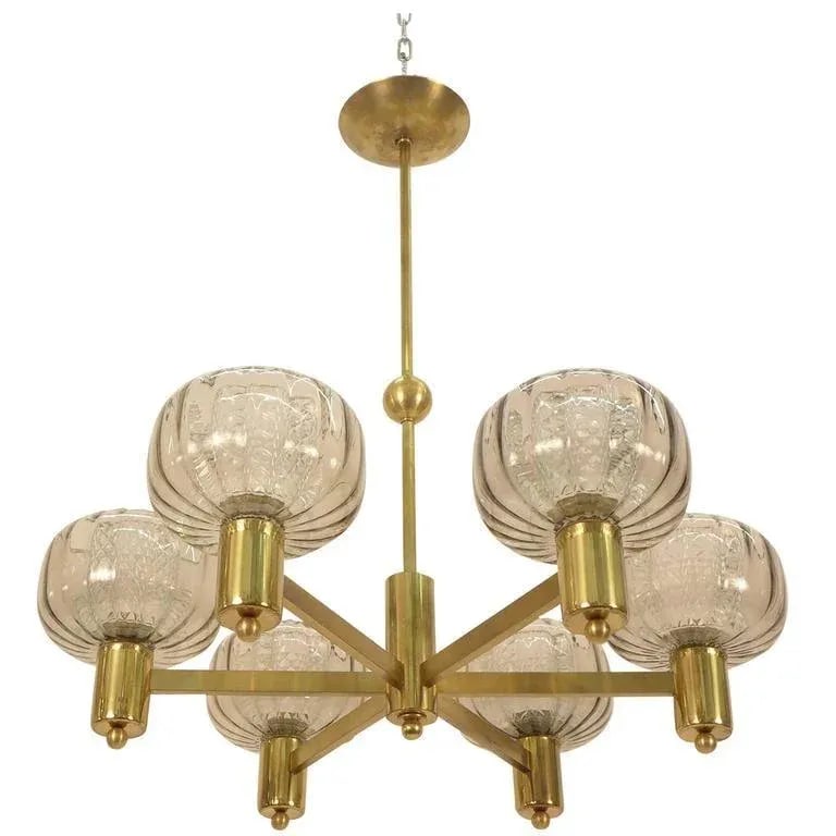 Brass and Smoke Glass German Chandelier - 8