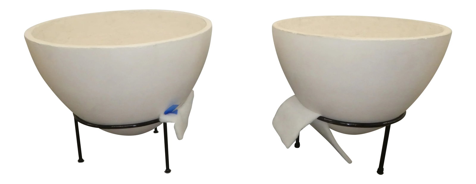 Mid Century Modern Atomic Age Planters With Wrought Iron Holders - a Pair (1 of 10)