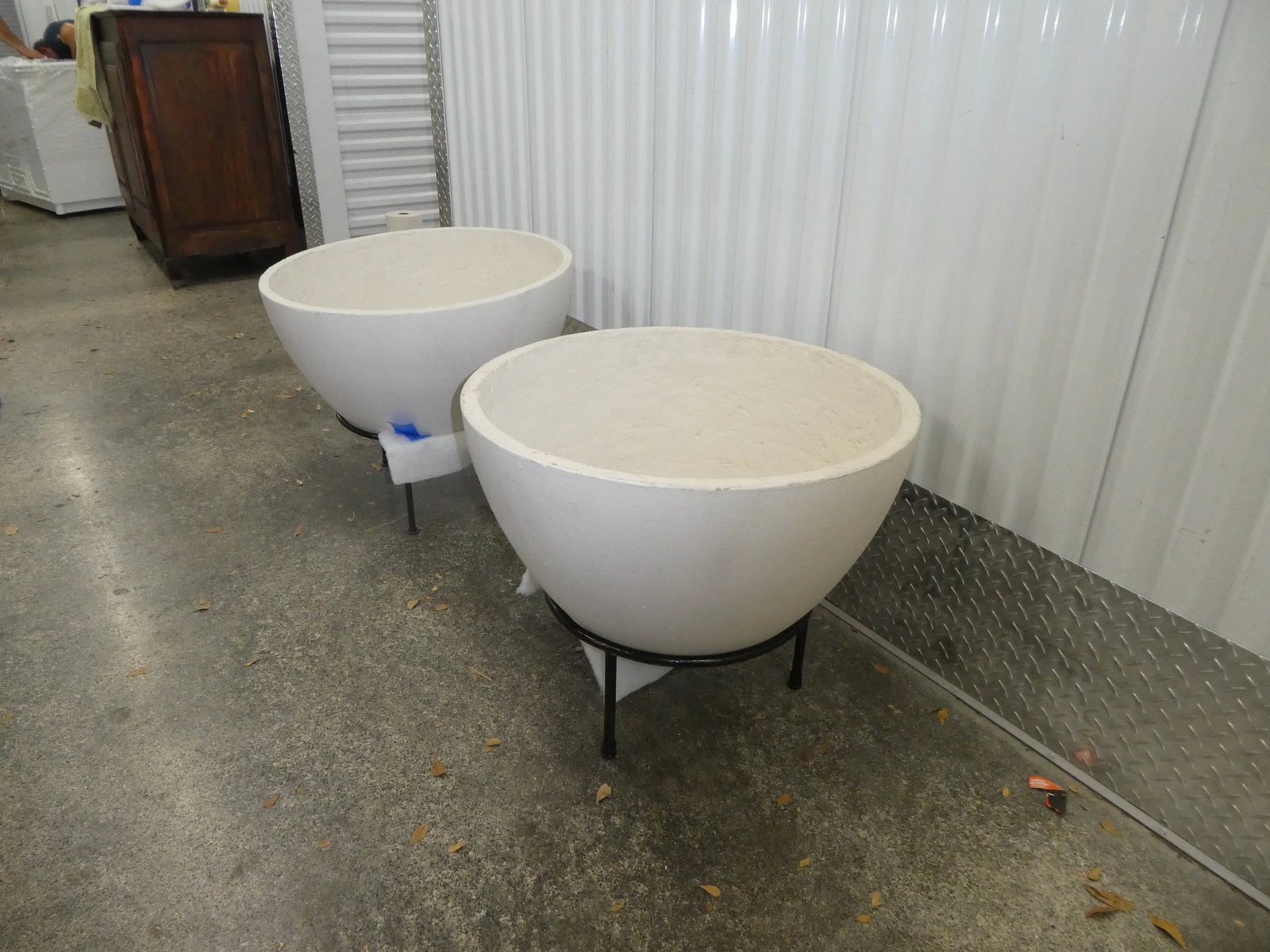 Mid Century Modern Atomic Age Planters With Wrought Iron Holders - a Pair - 3