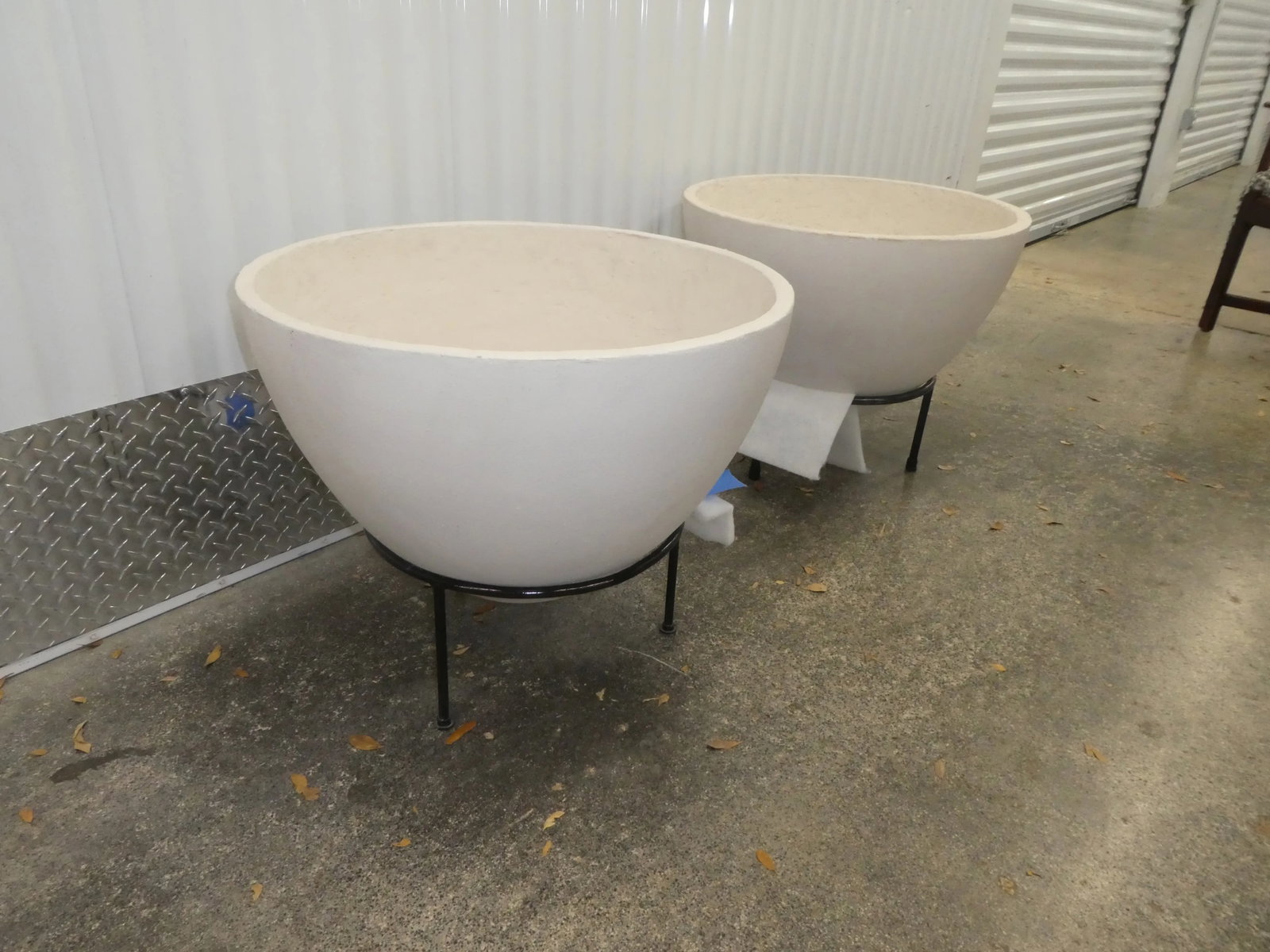 Mid Century Modern Atomic Age Planters With Wrought Iron Holders - a Pair - 4