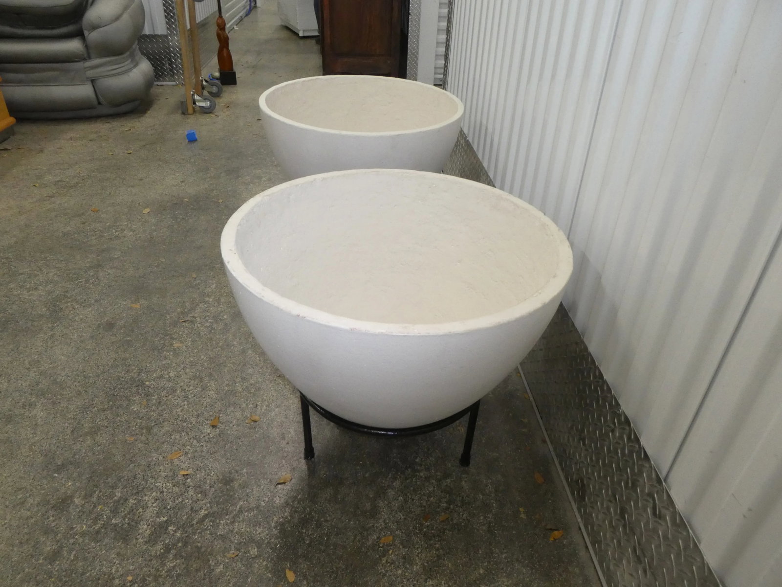 Mid Century Modern Atomic Age Planters With Wrought Iron Holders - a Pair - 5