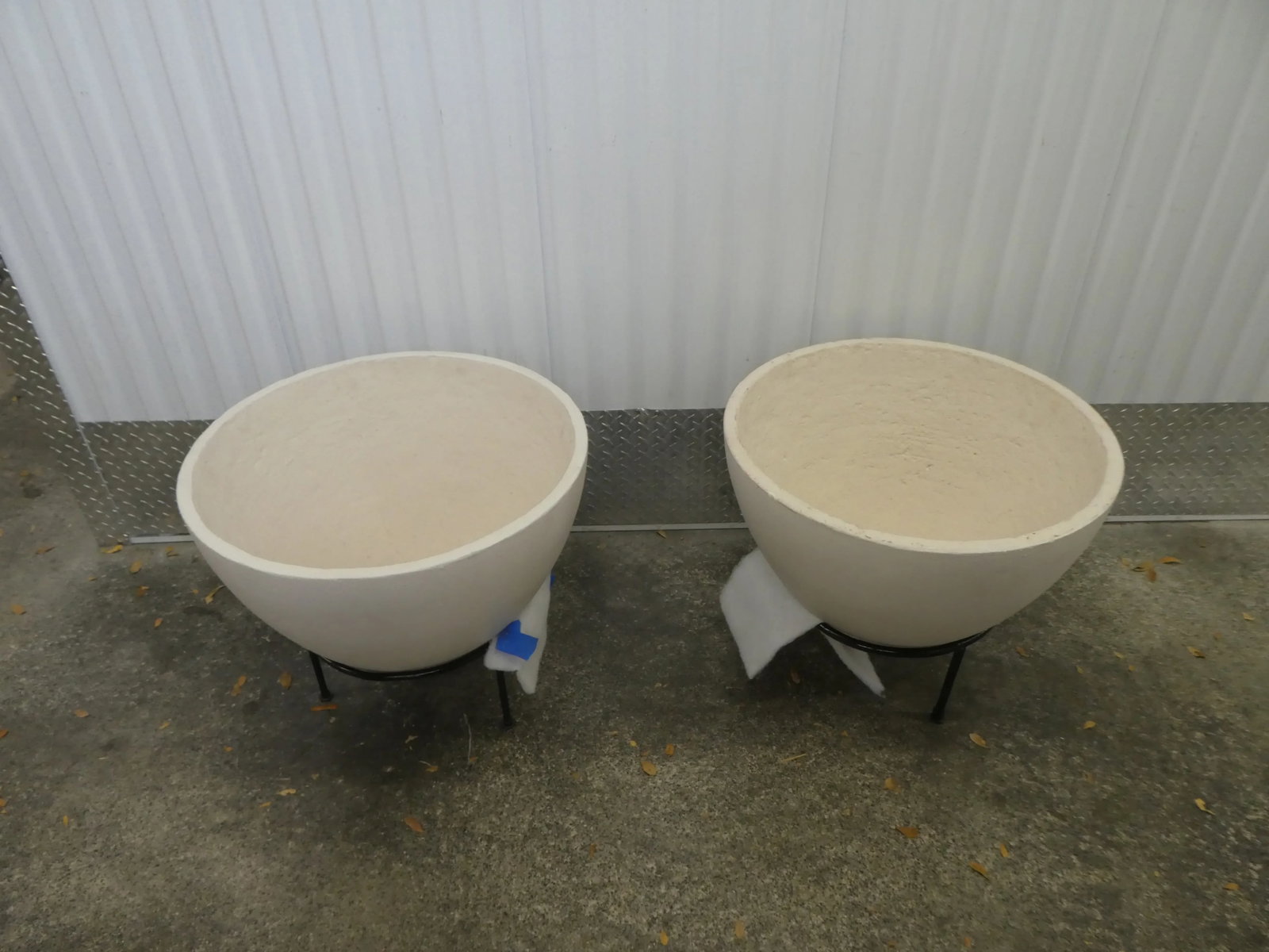 Mid Century Modern Atomic Age Planters With Wrought Iron Holders - a Pair - 9