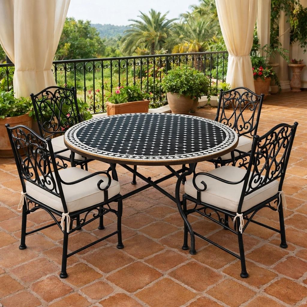 48" Moroccan Black and White Round Mosaic Table - 3