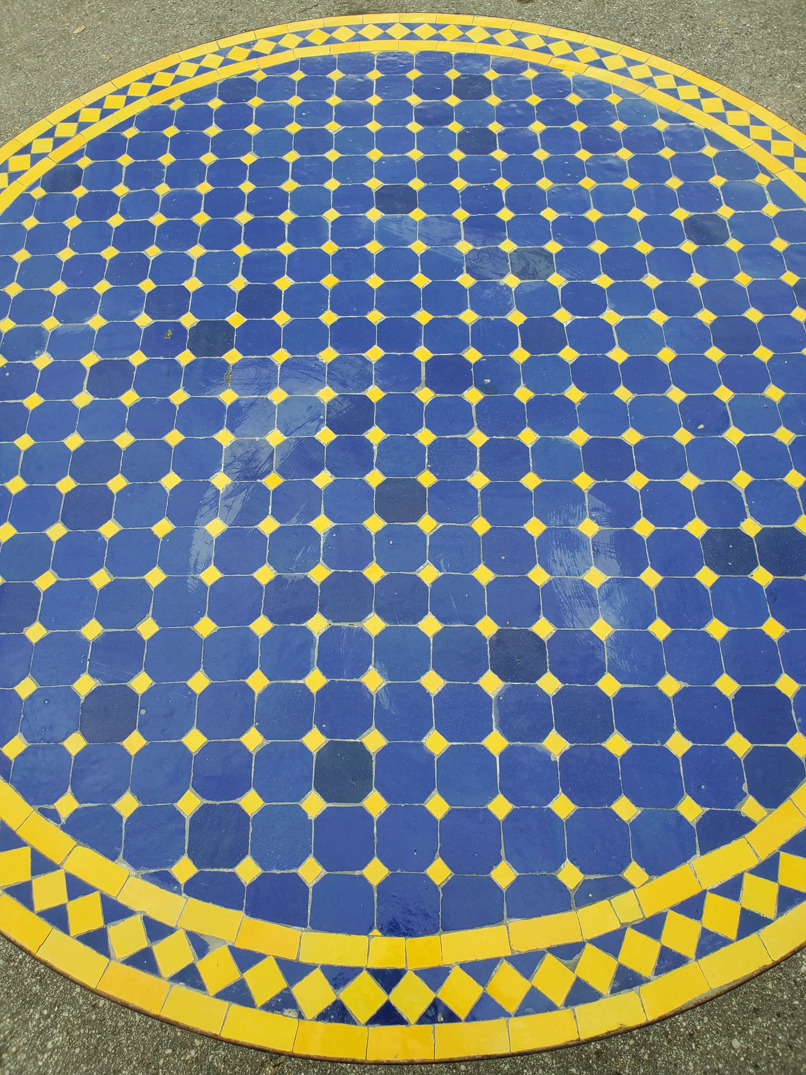 48" Round Moroccan Mosaic Table, Blue / Yellow - 6