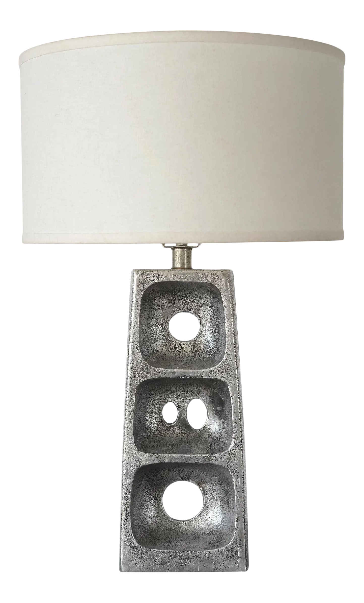 Arteriors Abstract Brutalist Style Metal Table Lamp: Gorgeous contemporary mid century modern table lamp from Arteriors made of molded textured metal in a brutalist design. This lamp is no longer in production and very hard to find if possible at all.