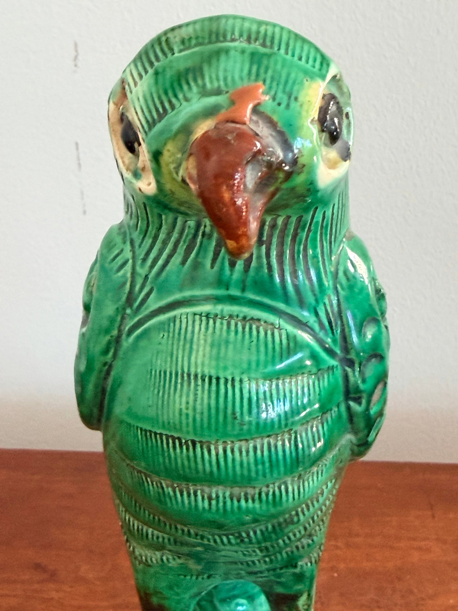 Pair Antique Chinese Green Parrots - 4