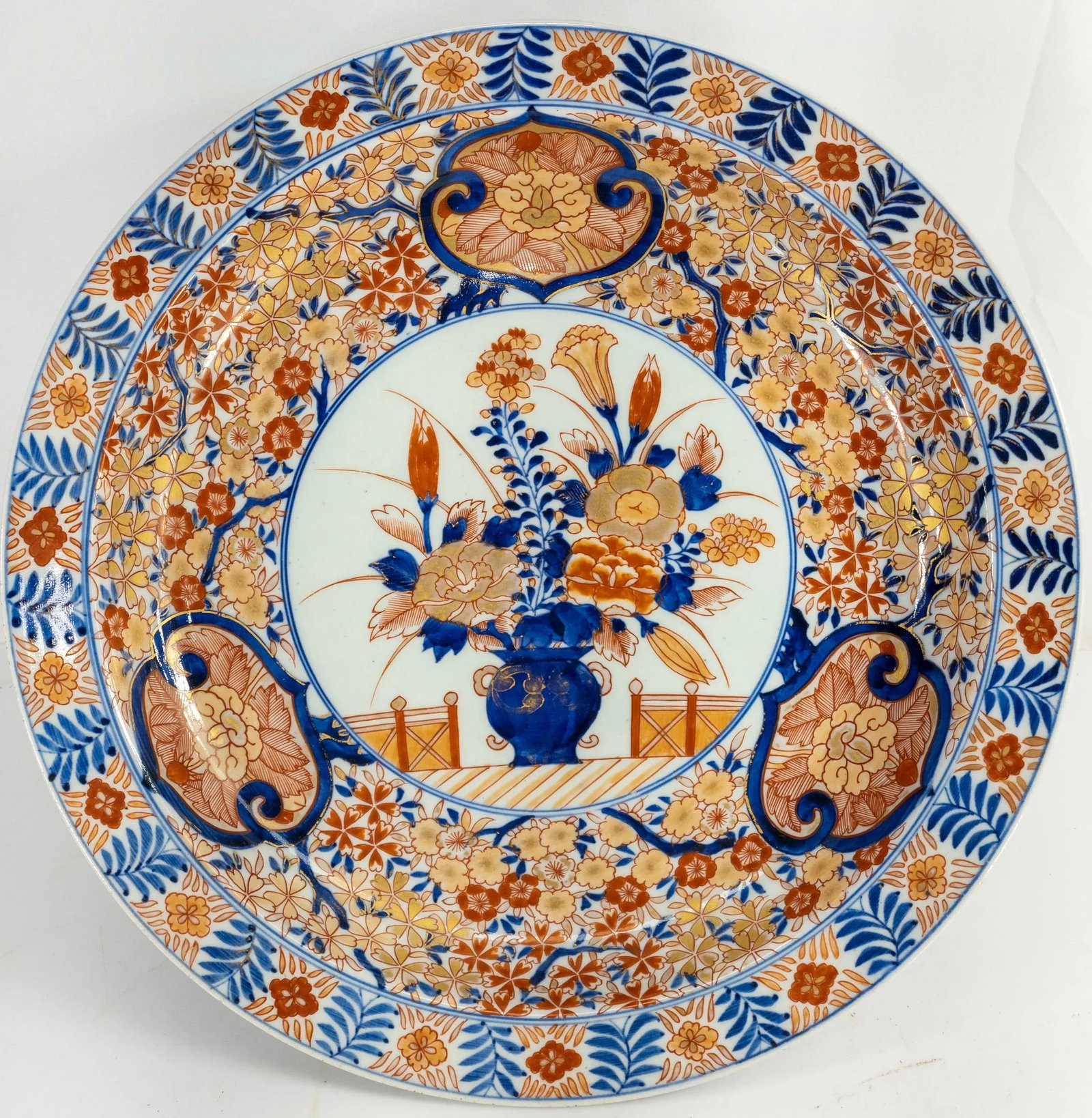 19th Century Japanese Imari Blue and Red Gilt Porelain Charger - 12