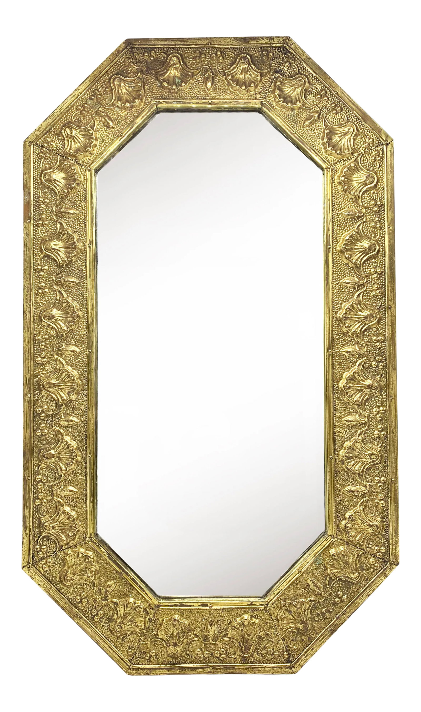 Arts and Crafts Repousse Brass Beveled Wall Mirror (1 of 4)