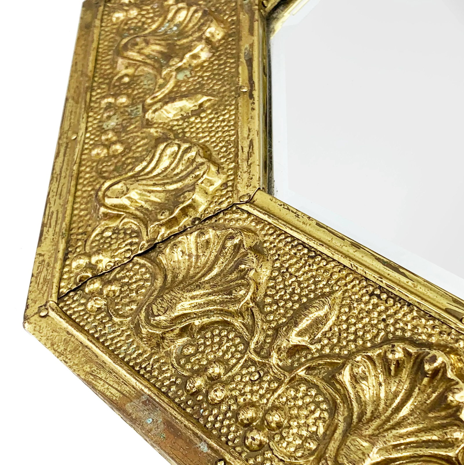 Arts and Crafts Repousse Brass Beveled Wall Mirror - 2