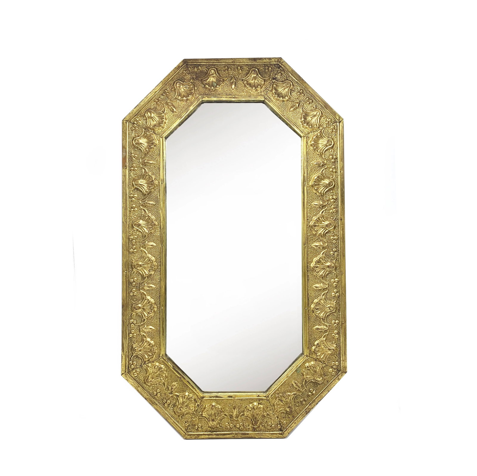 Arts and Crafts Repousse Brass Beveled Wall Mirror - 4