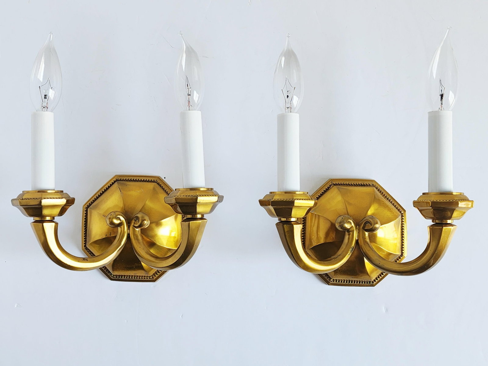 Early 20th Century Georgian Cast Brass Wall Sconces-a Pair - 12
