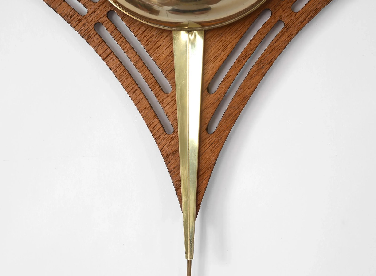 1950s United Mid Century Laminated Teak & Brass Diamond-Shaped Clock - 8