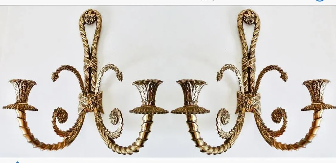 Mid Century French Solid Brass Sconces, a Pair - 9