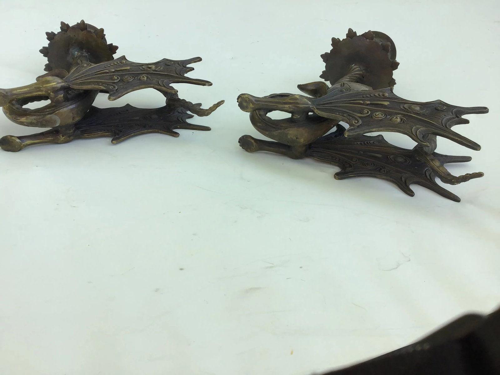 Jules Moigniez Style Bronze Griffin Dragon Sculpture Candle Holders - a Pair - 10