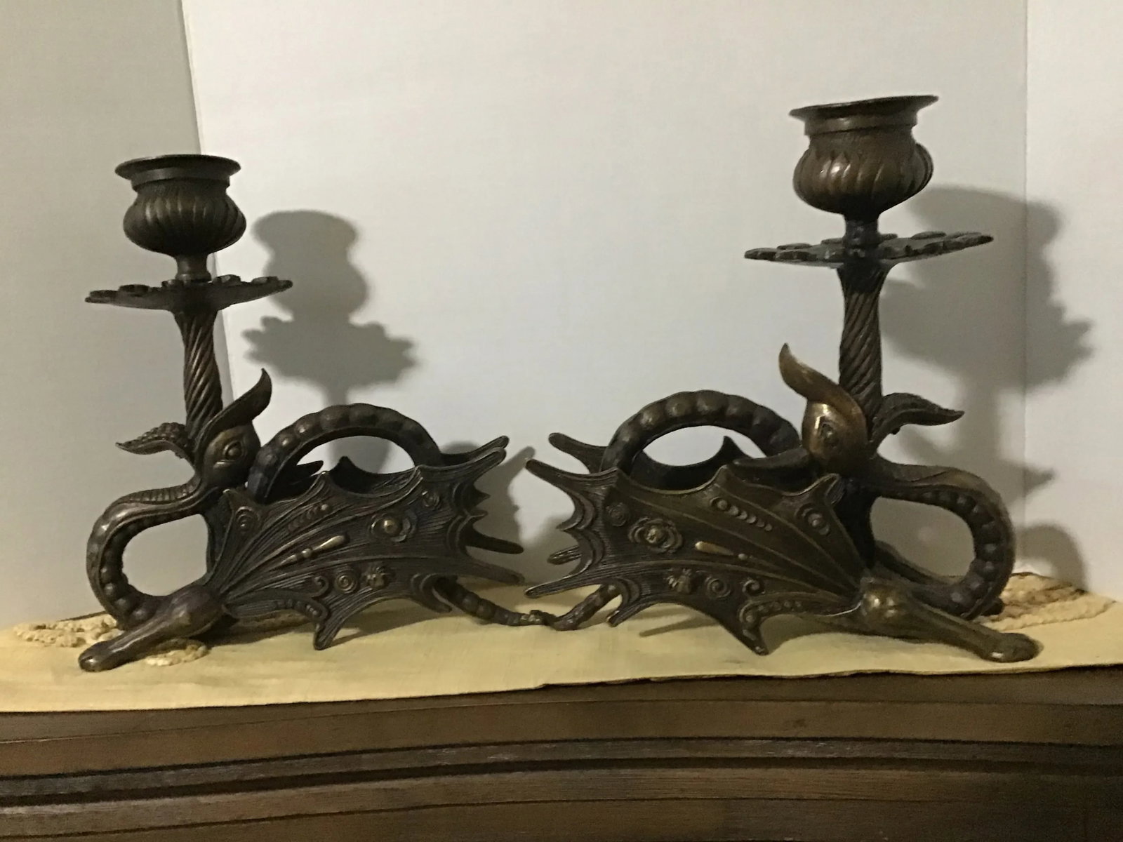 Jules Moigniez Style Bronze Griffin Dragon Sculpture Candle Holders - a Pair - 13