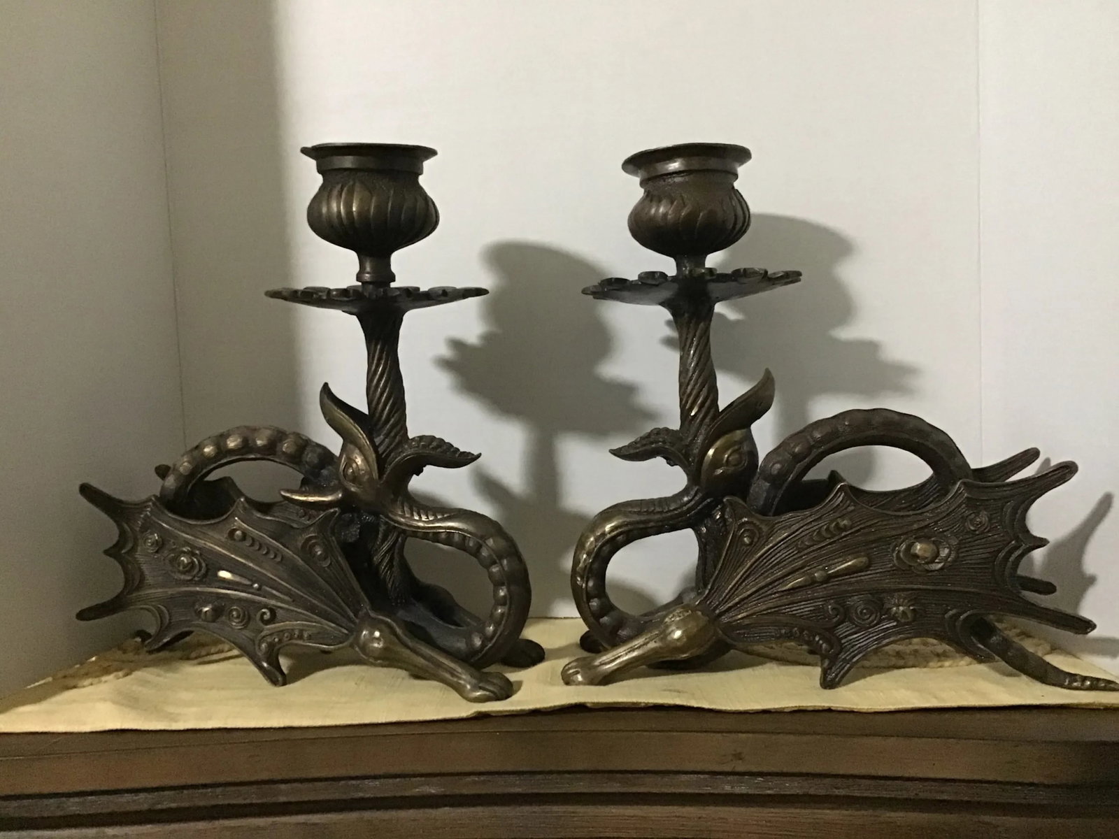 Jules Moigniez Style Bronze Griffin Dragon Sculpture Candle Holders - a Pair - 2