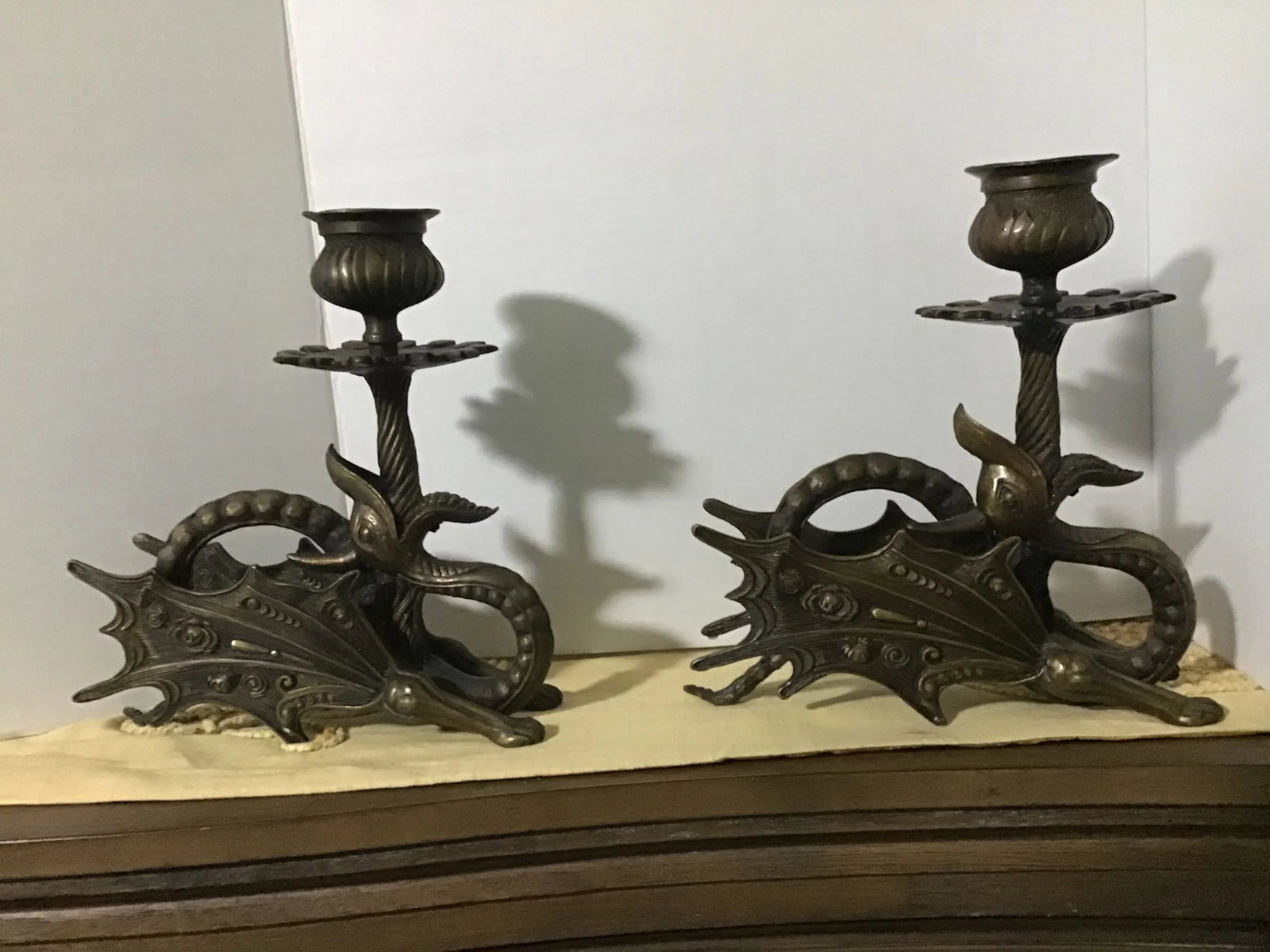 Jules Moigniez Style Bronze Griffin Dragon Sculpture Candle Holders - a Pair - 3