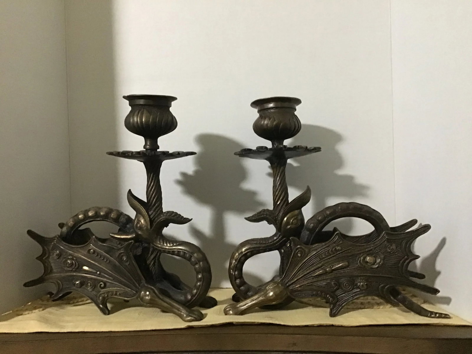 Jules Moigniez Style Bronze Griffin Dragon Sculpture Candle Holders - a Pair - 4