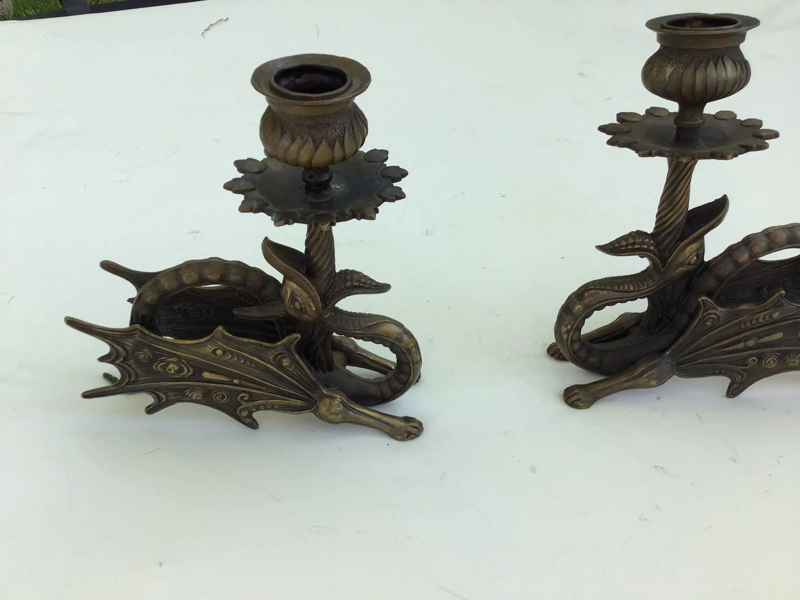 Jules Moigniez Style Bronze Griffin Dragon Sculpture Candle Holders - a Pair - 5