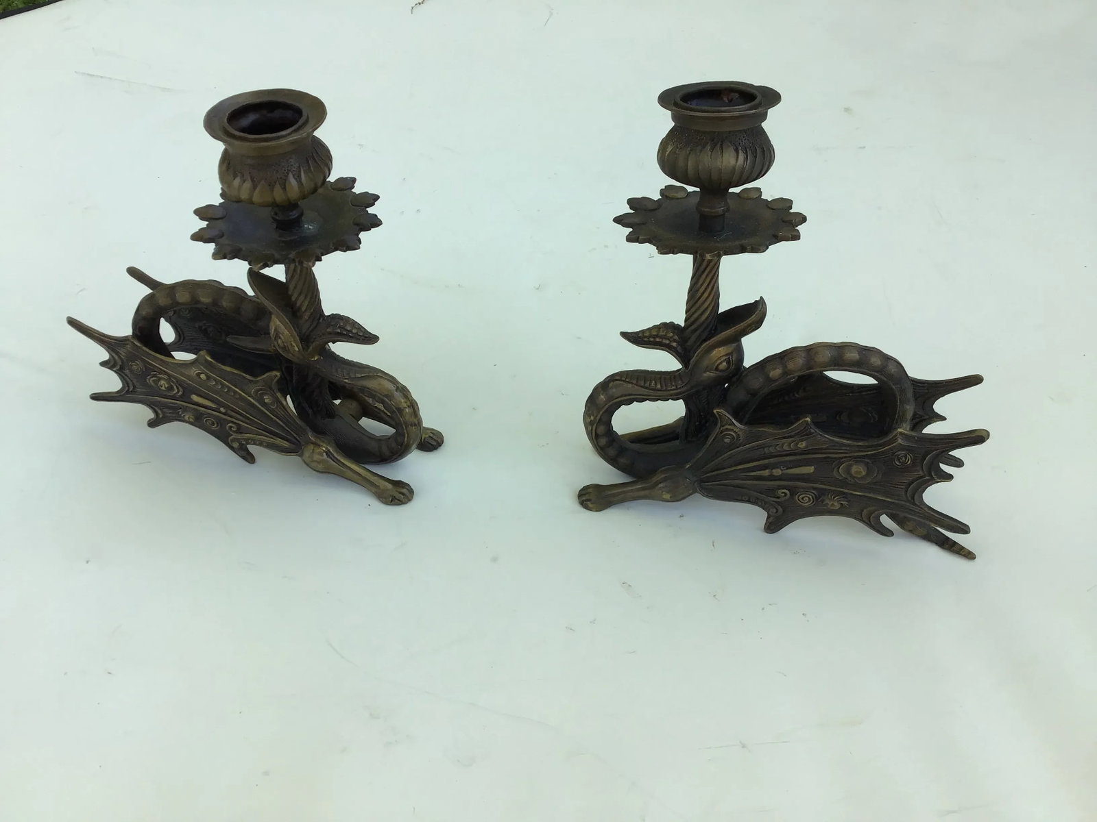 Jules Moigniez Style Bronze Griffin Dragon Sculpture Candle Holders - a Pair - 7