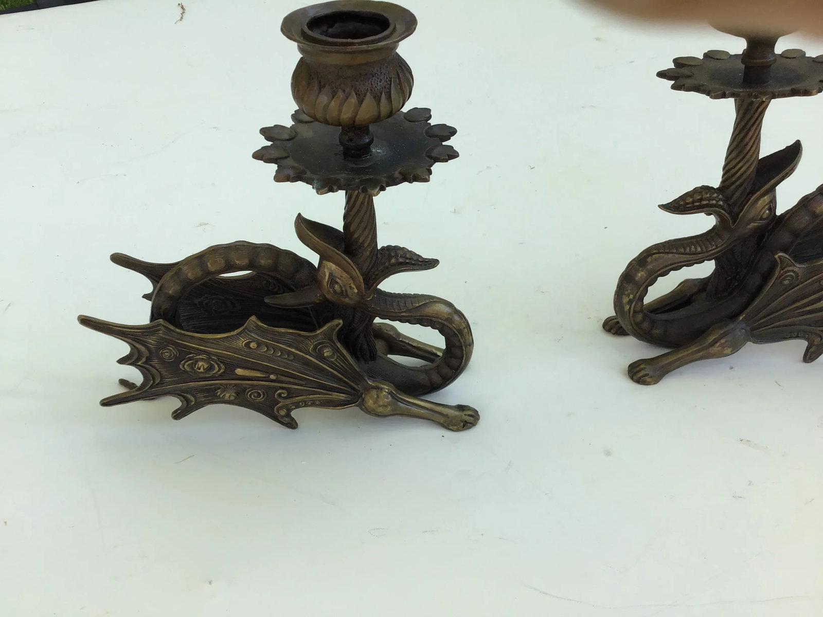 Jules Moigniez Style Bronze Griffin Dragon Sculpture Candle Holders - a Pair - 8