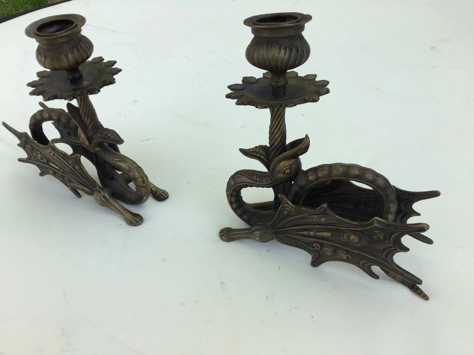 Jules Moigniez Style Bronze Griffin Dragon Sculpture Candle Holders - a Pair - 9