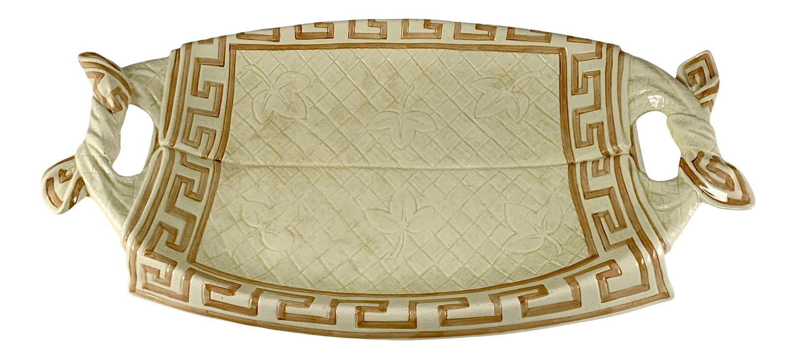 Sarreguemines French Majolica Trompe L'Oeil Greek Key Border Napkin Bread Tray (1 of 13)