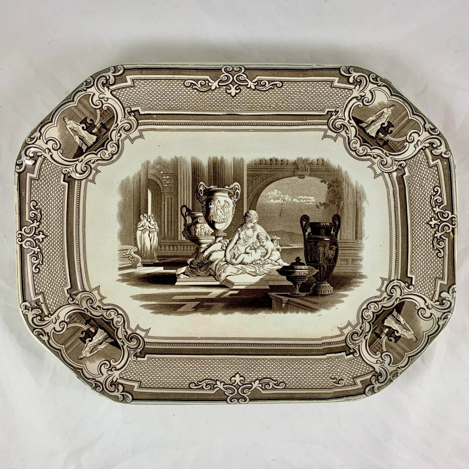 Podmore Walker Staffordshire Minerva Mythology Sepia Brown Transferware Platter - 13