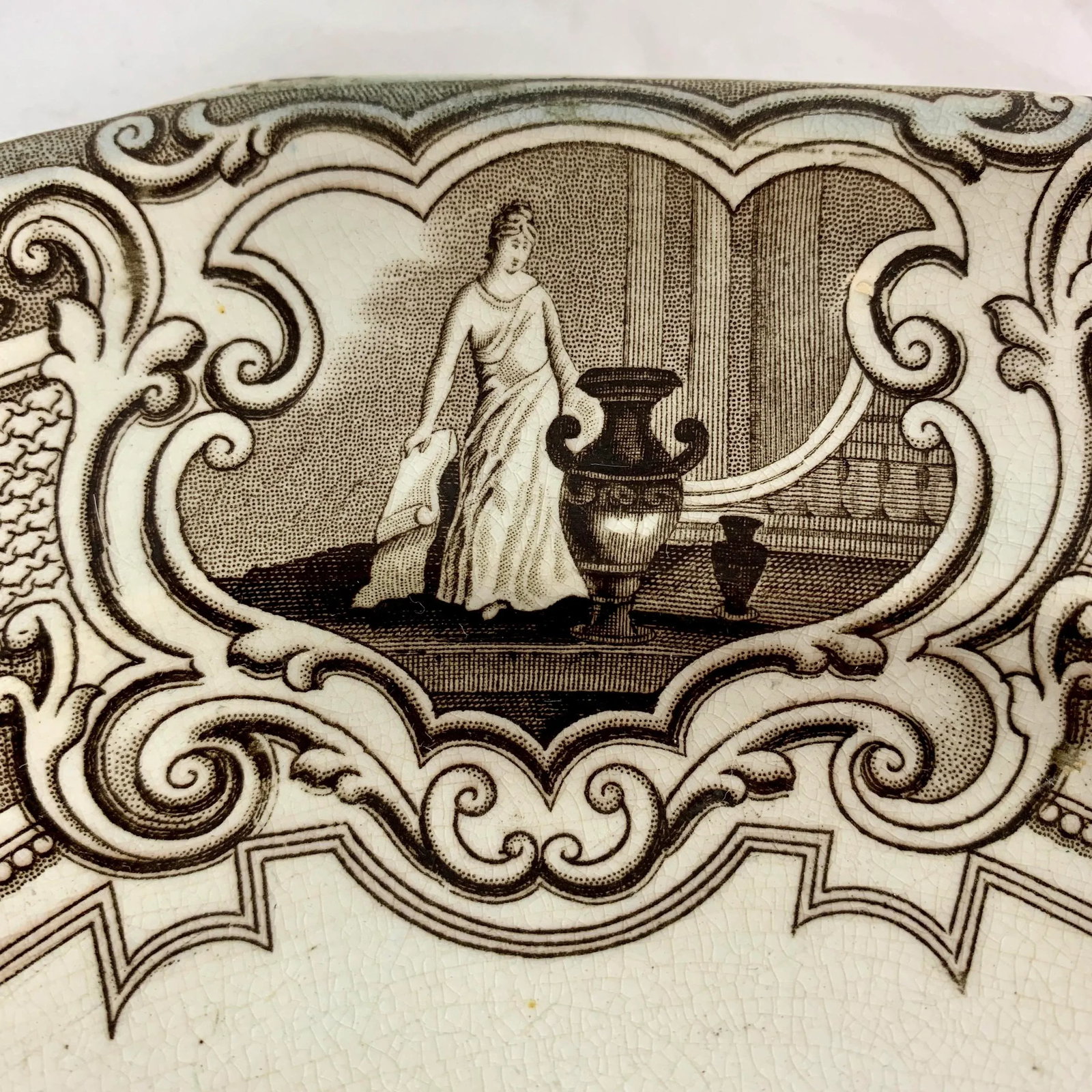Podmore Walker Staffordshire Minerva Mythology Sepia Brown Transferware Platter - 6