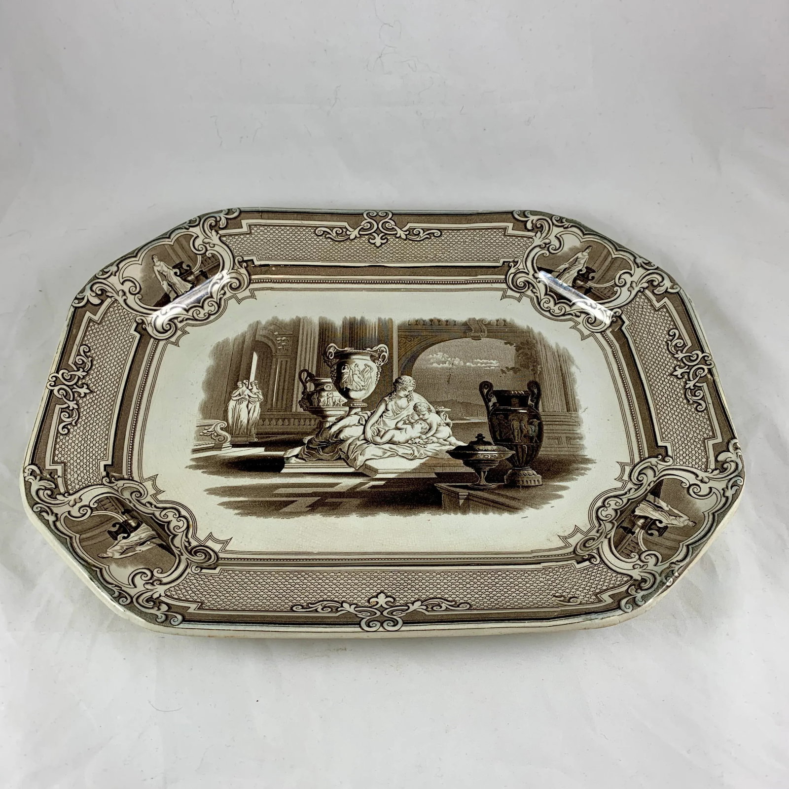 Podmore Walker Staffordshire Minerva Mythology Sepia Brown Transferware Platter - 8