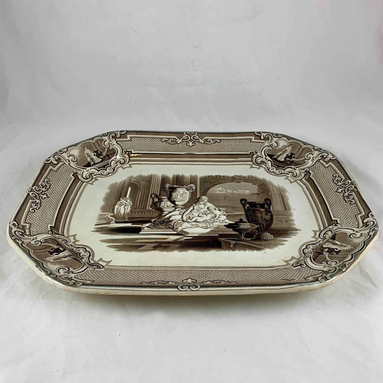Podmore Walker Staffordshire Minerva Mythology Sepia Brown Transferware Platter - 9