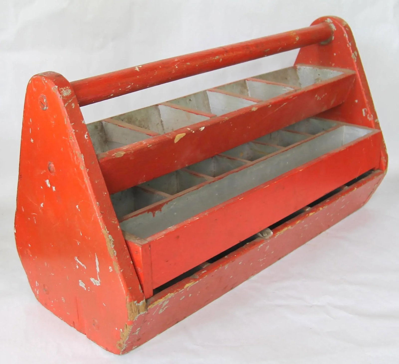 Vintage Red and Silver Wood Carryall - 9