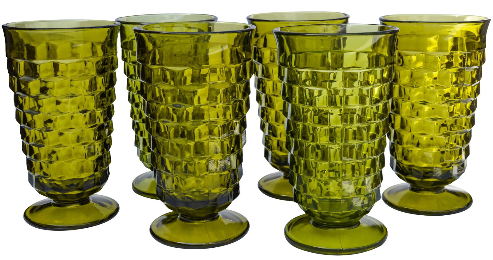 Vintage Mid-Century Textured Green Glasses, S/6 - 2
