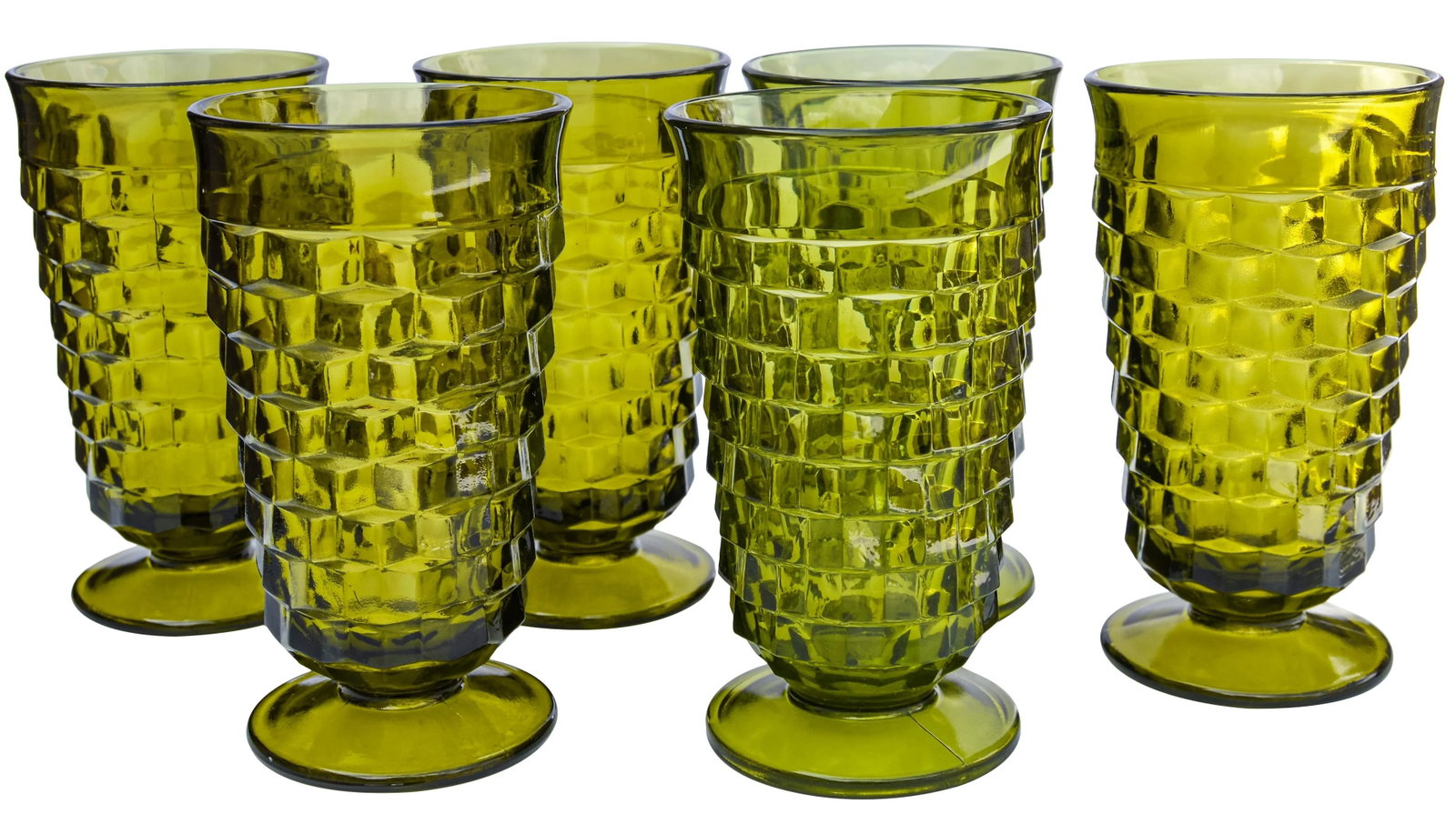 Vintage Mid-Century Textured Green Glasses, S/6 - 3