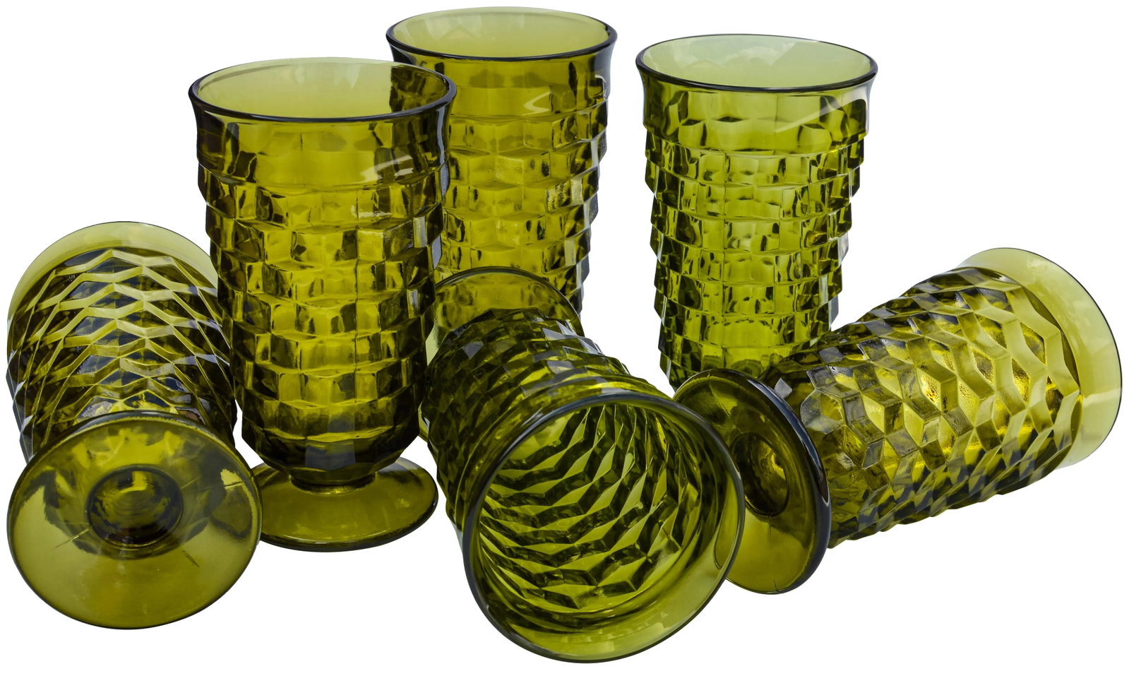 Vintage Mid-Century Textured Green Glasses, S/6 - 4