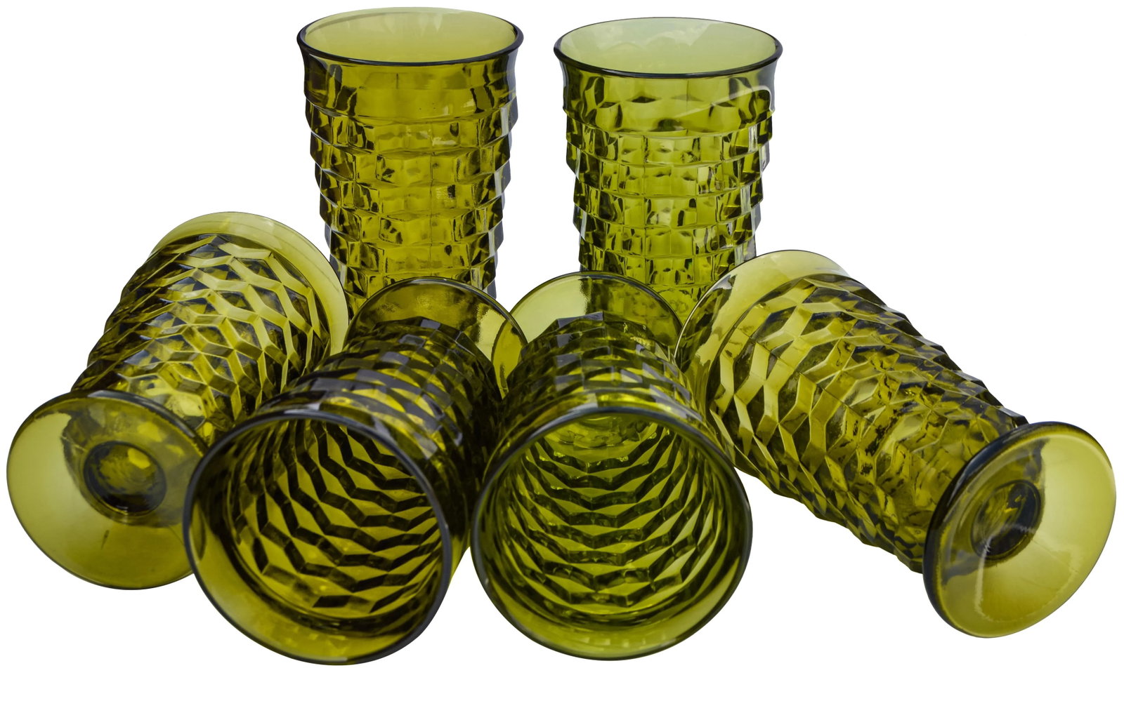 Vintage Mid-Century Textured Green Glasses, S/6 - 5