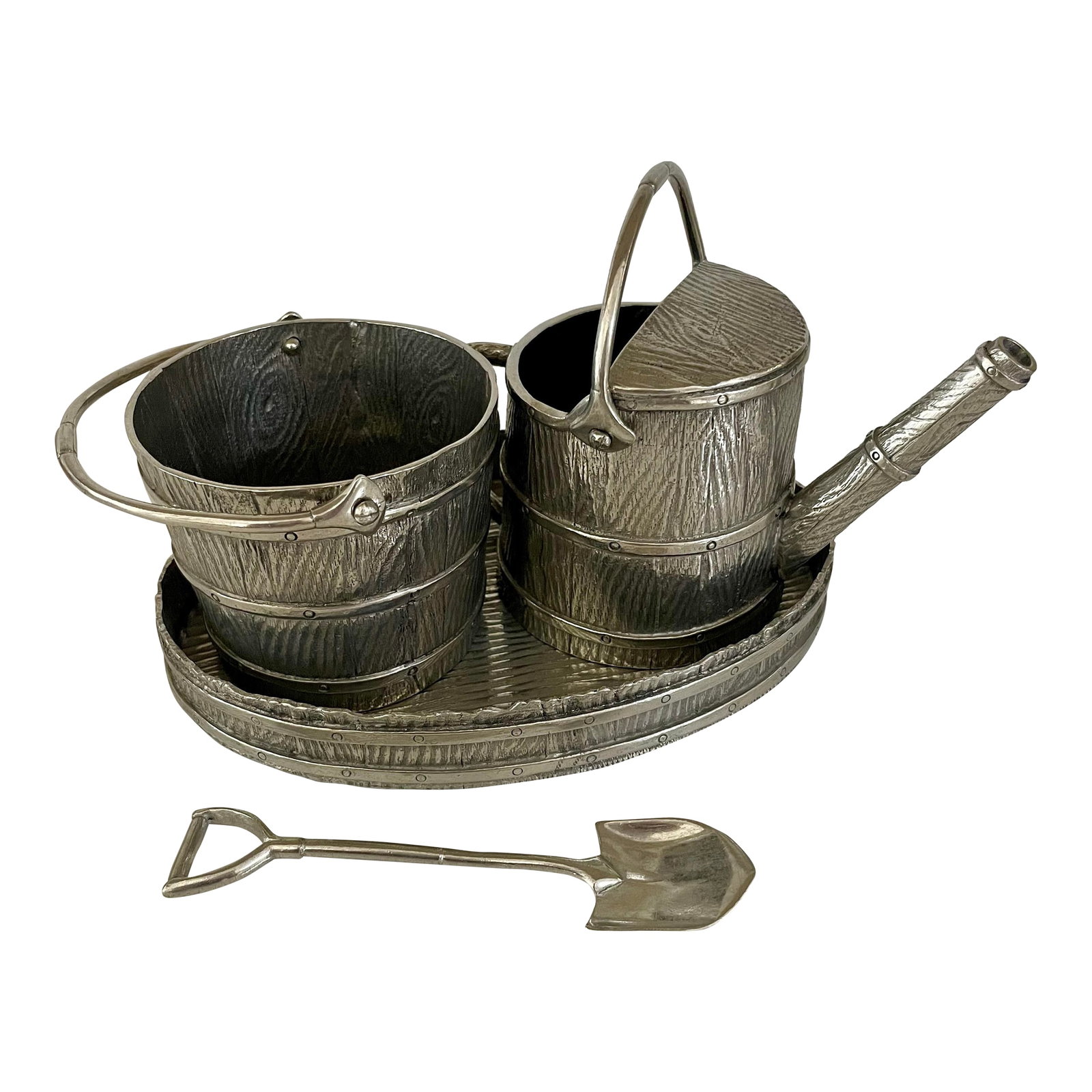 Gardening Pewter Creamer and Sugar Set: For the Gardiner in your life. This adorable cream and sugar set is also great for the tea and coffee drinkers. The sugar ball is a bucket with spade spoon. The creamer is a wooden watering can and bo